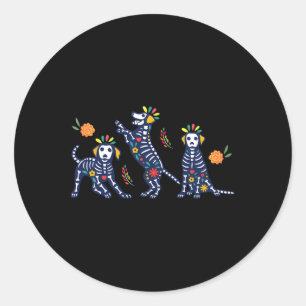 Day Of The Dead Colourful Skeleton Dogs Mexican Ha Classic Round Sticker