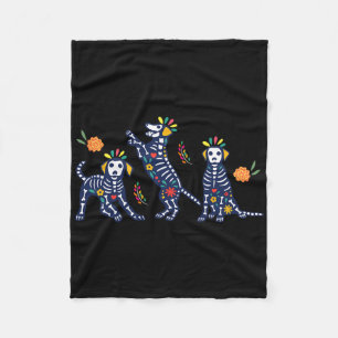Day Of The Dead Colourful Skeleton Dogs Mexican Ha Fleece Blanket