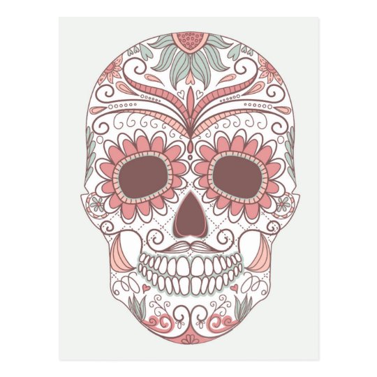 Day Of The Dead Colourful Skull With Floral Postcard