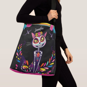 Day of the Dead colourful Sugarcat sugarbird black Crossbody Bag