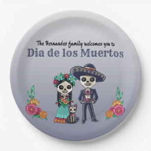 Day of the Dead Couple and Cat Paper Plate
