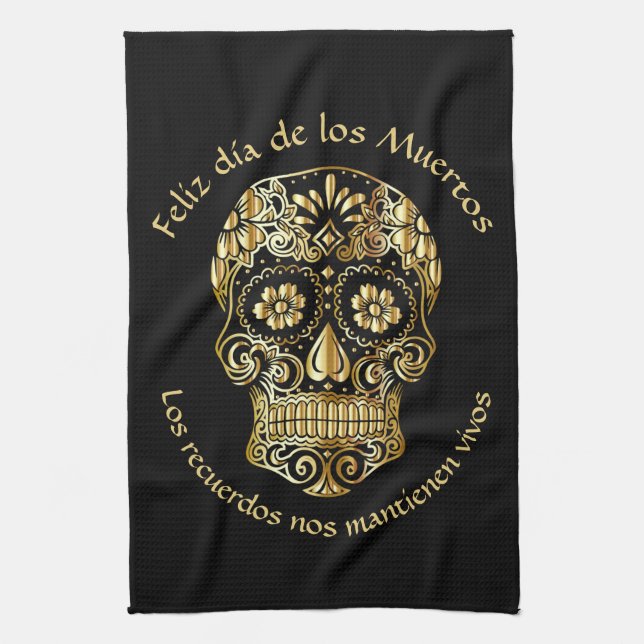 Day of The Dead - Customise Add Name & Message  Tea Towel (Vertical)
