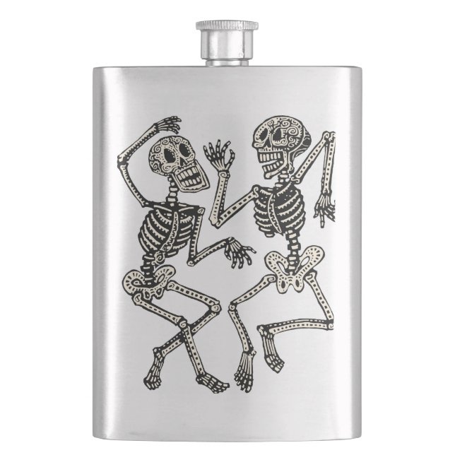 Day of the Dead Dancing Skeletons Flask (Front)