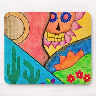 Day of the Dead Desert Cactus Skull Floral  Mouse Mat
