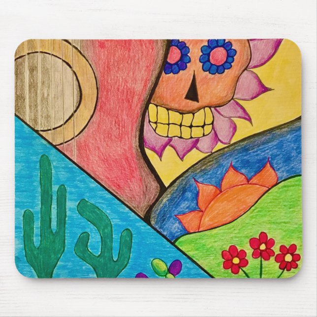 Day of the Dead Desert Cactus Skull Floral  Mouse Mat (Front)