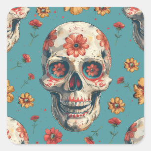 Day of the Dead design with skull and flowers Square Sticker
