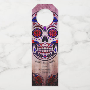 Day of the Dead Dia de Los Muertos Halloween Skull Bottle Tag