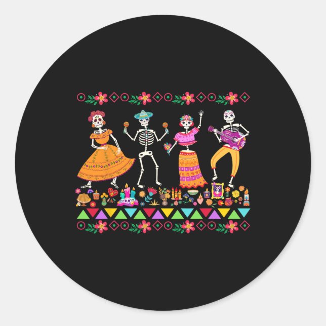 Day Of The Dead Dia De Los Muertos Mexican Skeleto Classic Round Sticker (Front)