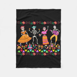 Day Of The Dead Dia De Los Muertos Mexican Skeleto Fleece Blanket