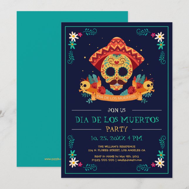 Day Of The Dead, Dia De Los Muertos Party Invite (Front/Back)