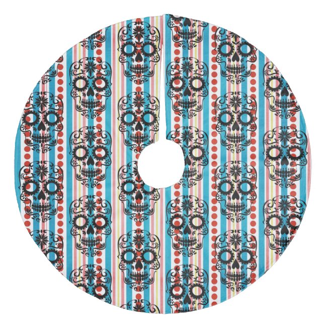 Day of the Dead Día de Muertos Sugar Skull Fleece Tree Skirt (Front)