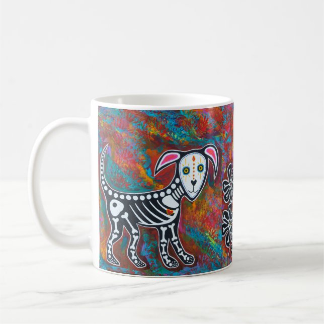 Day of the Dead Dog, Cat, and Hummingbird Coffee Mug (Left)