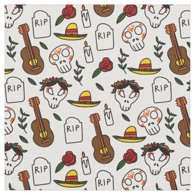 day of the dead doodle fabric (Close Up)
