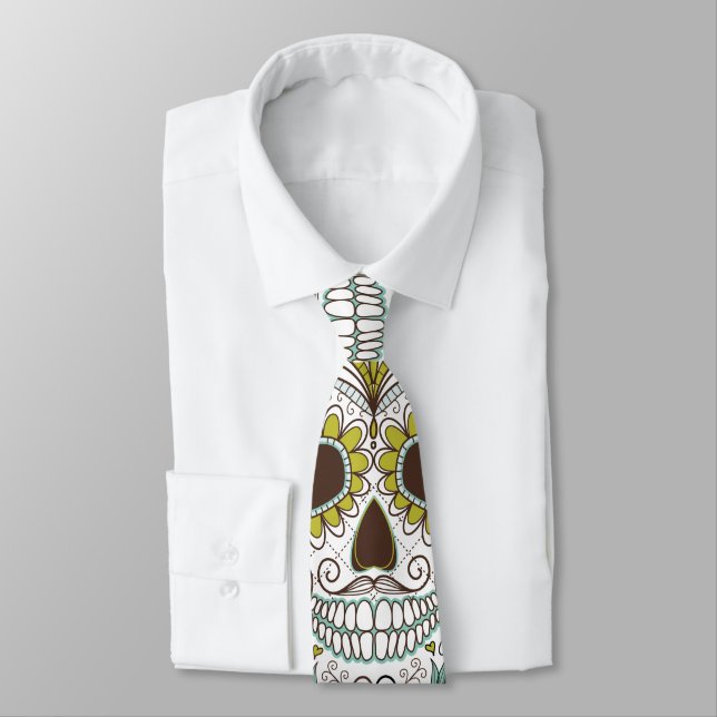 Day of the Dead Floral Skull Tie (Tied)