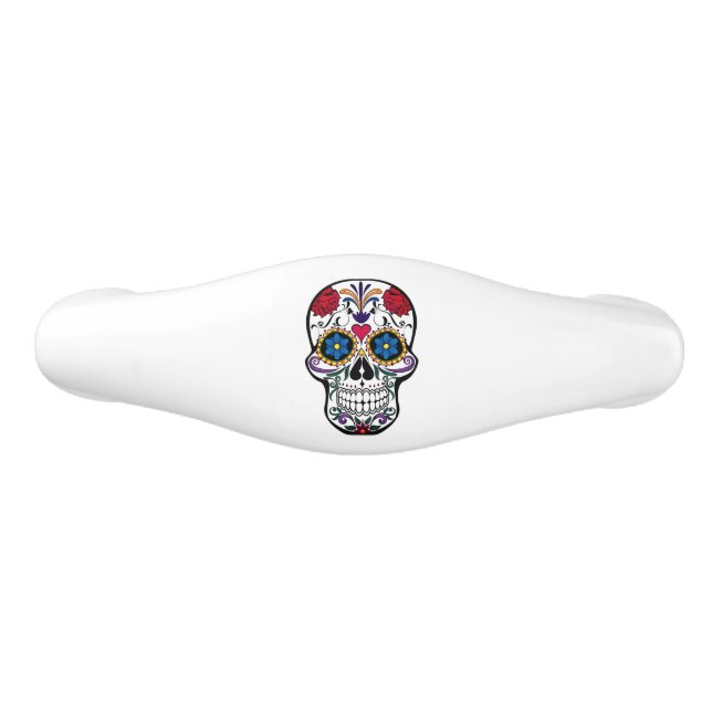 Day of the Dead Floral Sugar Skull Ceramic Drawer Pull (Front)
