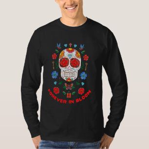Day of the Dead Floral Sugar Skull Forever in Bloo T-Shirt