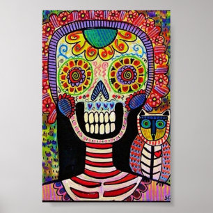 Day of The Dead Frida & Skeleton Owl Poster
