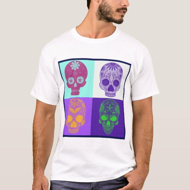 Day of the Dead funky skulls T-Shirt (Front)