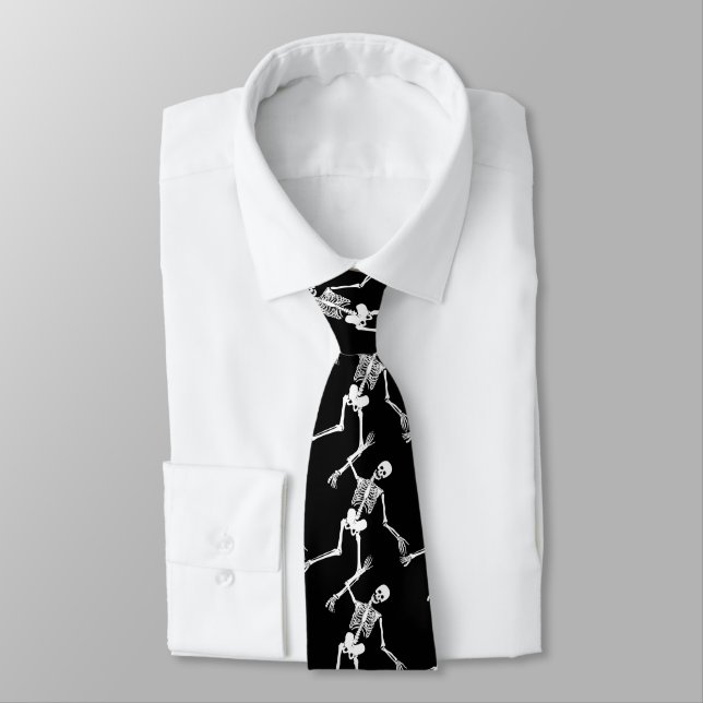 Day of The Dead Funny Scary Skeleton Pattern Tie (Tied)