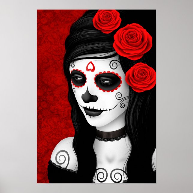 Day of the Dead Girl with Red Roses Poster (Front)