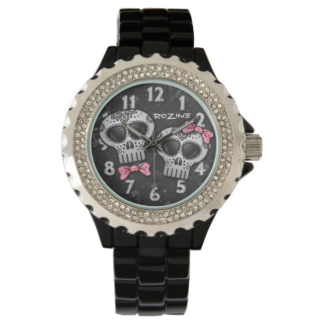 Day of the Dead Glitter Skull Dia de los Muertos Watch (Front)