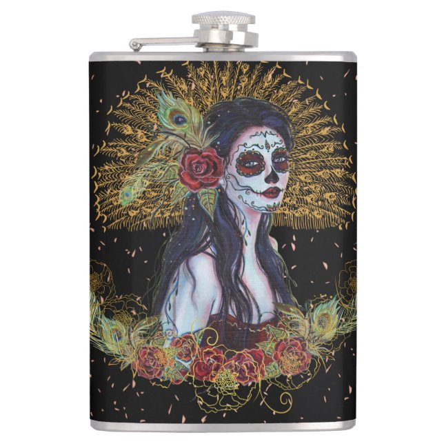 Day of the dead gothic art by Renee Lavoie Hip Flask (Front)