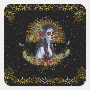 Day of the dead gothic art by Renee Lavoie Square Sticker