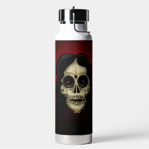 Day of the Dead Gothic Sugar Skull Beauty with Red Water Bottle
