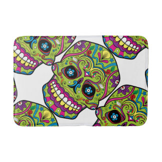 Day of the Dead Green Skull Bath Mat