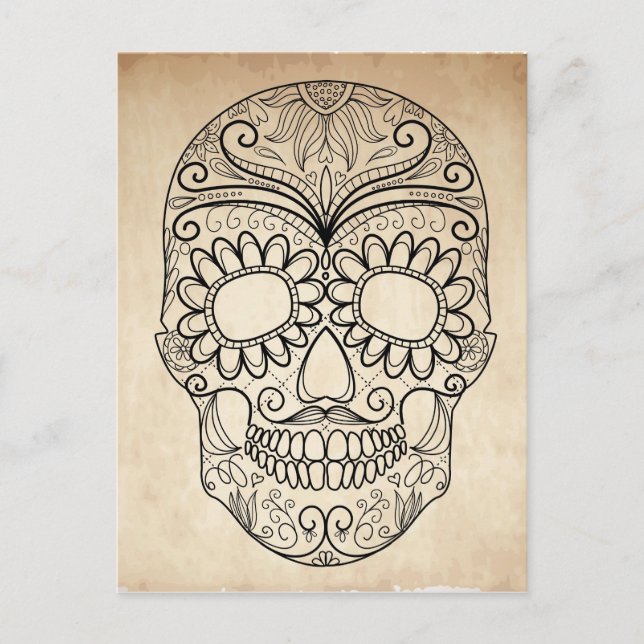 Day Of The Dead Grungy Skull Postcard (Front)