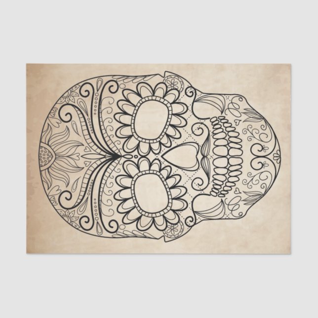 Day Of The Dead Grungy Skull Tissue Paper (Front)