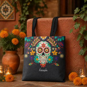 Day of the Dead Halloween Personalise Sugar Skull Tote Bag