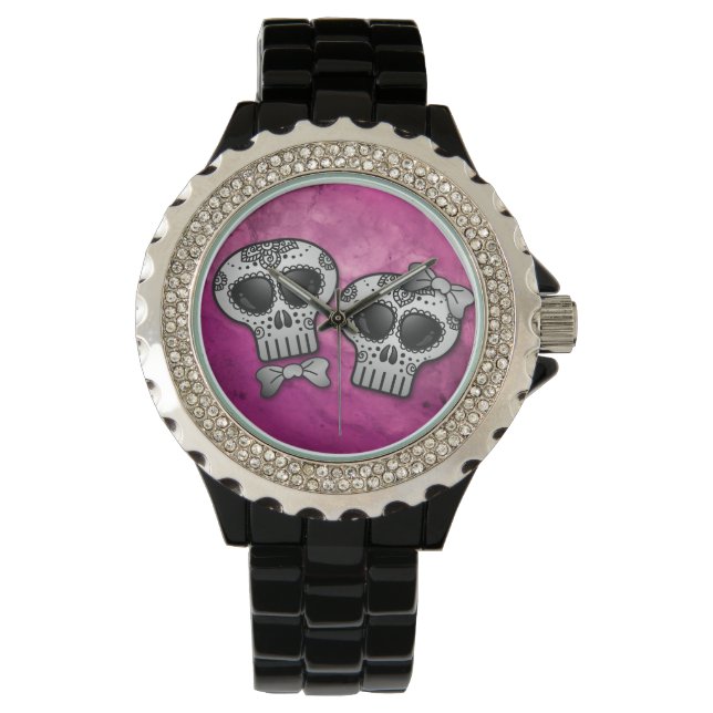 Day of the Dead Halloween Skull Dia de los Muertos Watch (Front)