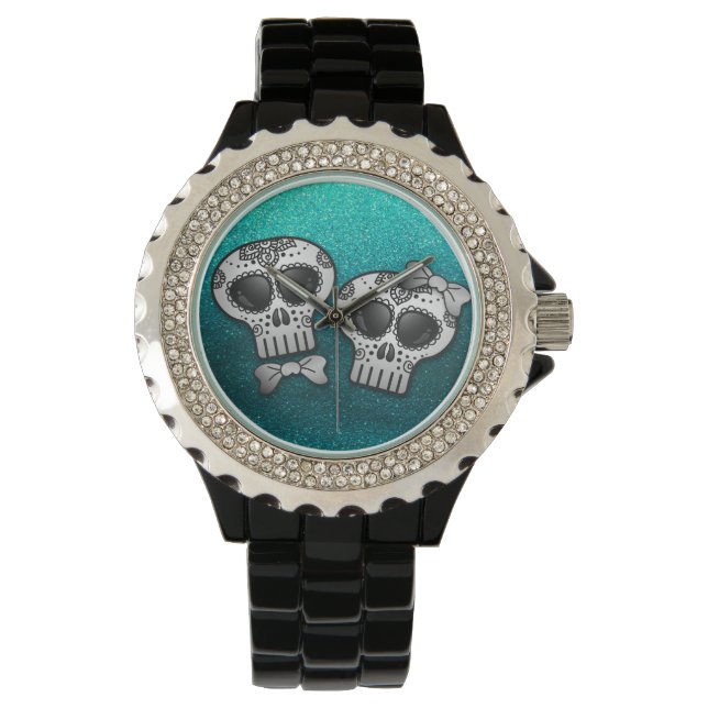 Day of the Dead Halloween Skull Dia de los Muertos Watch (Front)