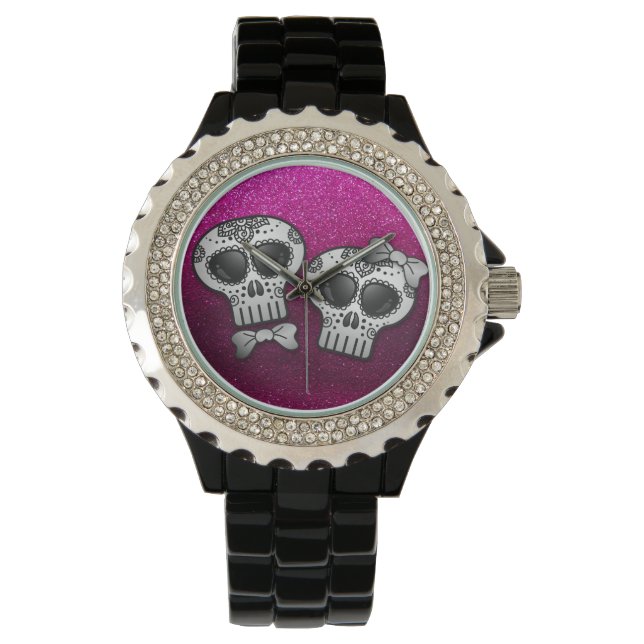 Day of the Dead Halloween Skull Dia de los Muertos Watch (Front)