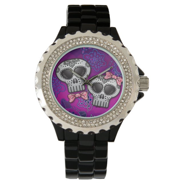 Day of the Dead Halloween Skull Dia de los Muertos Watch (Front)