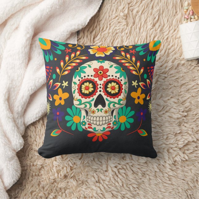 Day of the Dead Halloween Sugar Skull Cushion (Blanket)