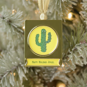 Day of the Dead Happy Cactus Custom Gold Plated Banner Ornament