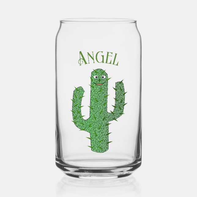 Day of the Dead Happy Cactus Custom Name Can Glass (Front)
