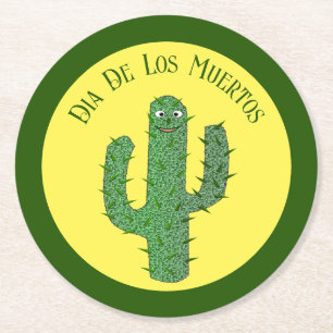 Day of the Dead Happy Cactus Custom Round Paper Coaster