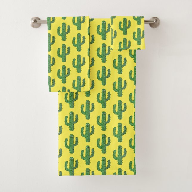 Day of the Dead Happy Cactus Patterned Bath Towel Set (Insitu)