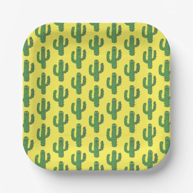 Day of the Dead Happy Cactus Patterned Paper Plate (Front)