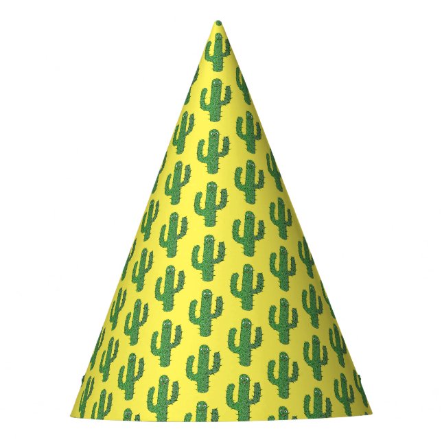 Day of the Dead Happy Cactus Patterned Party Hat (Front)