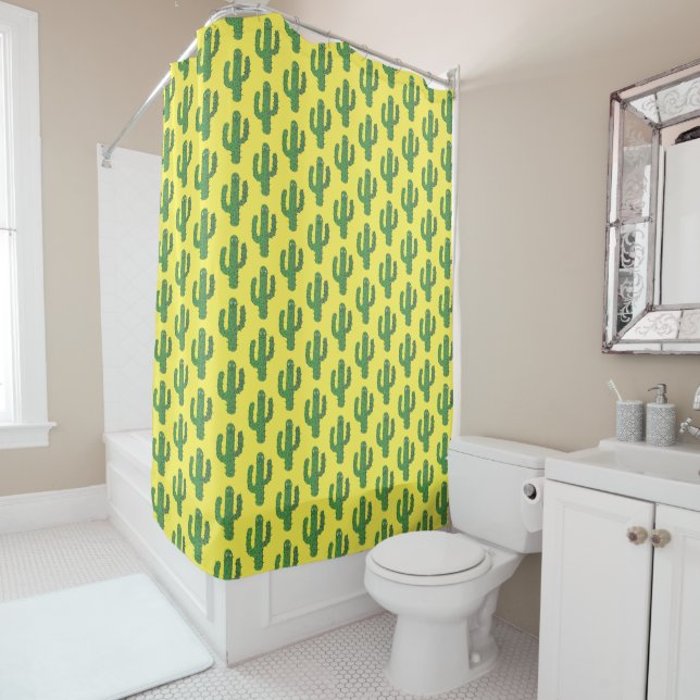 Day of the Dead Happy Cactus Patterned Shower Curtain (In Situ)