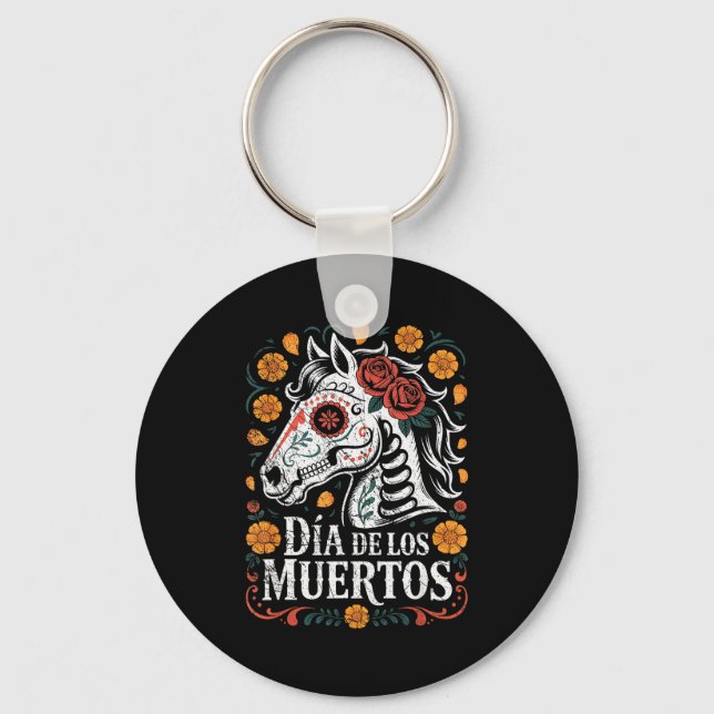 Day Of The Dead Horse Halloween Sugar Skull Costum Key Ring (Front)