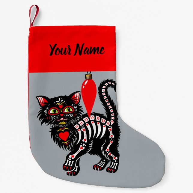Day of the Dead Kitty Personalised Small Christmas Stocking (Front)