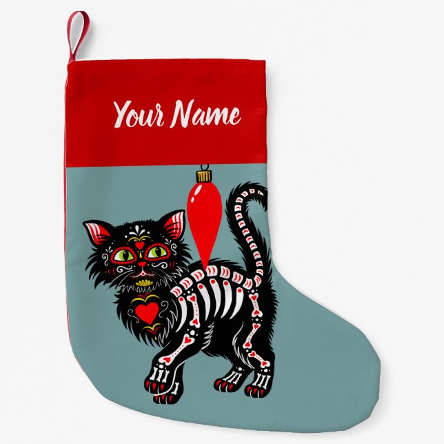 Day of the Dead Kitty Personalised Small Christmas Stocking (Front)