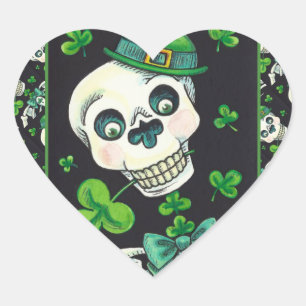 DAY OF THE DEAD LEPRECHAUN, ST. PADDY'S DAY SKULL HEART STICKER
