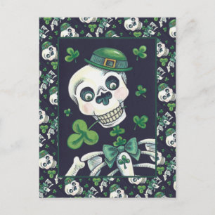 DAY OF THE DEAD LEPRECHAUN, ST. PADDY'S DAY SKULL HOLIDAY POSTCARD