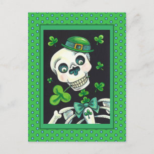 DAY OF THE DEAD LEPRECHAUN, ST. PADDY'S DAY SKULL HOLIDAY POSTCARD